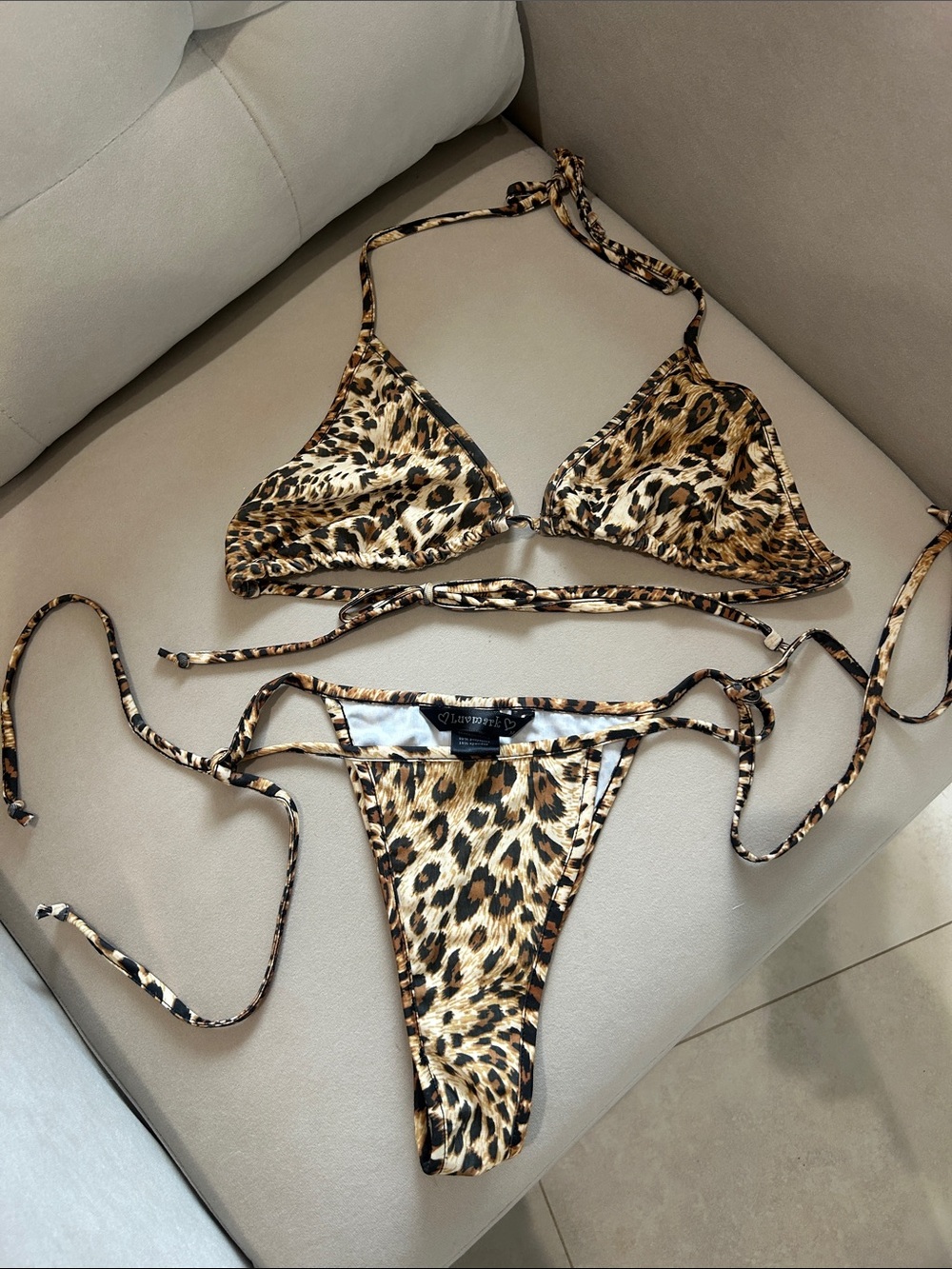 Leopard Print Tie Bikini Set - Brown Animal Print Swimwear